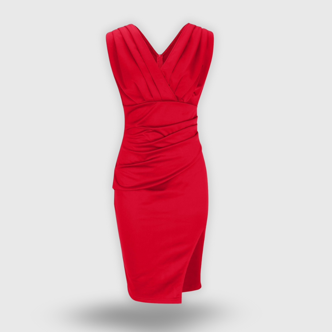 Lucia | Istuva mekko V-kaula-aukolla ja halkiolla