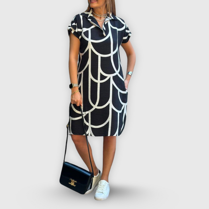 Omena | Raidallinen pitkähihaisinen paitamekko