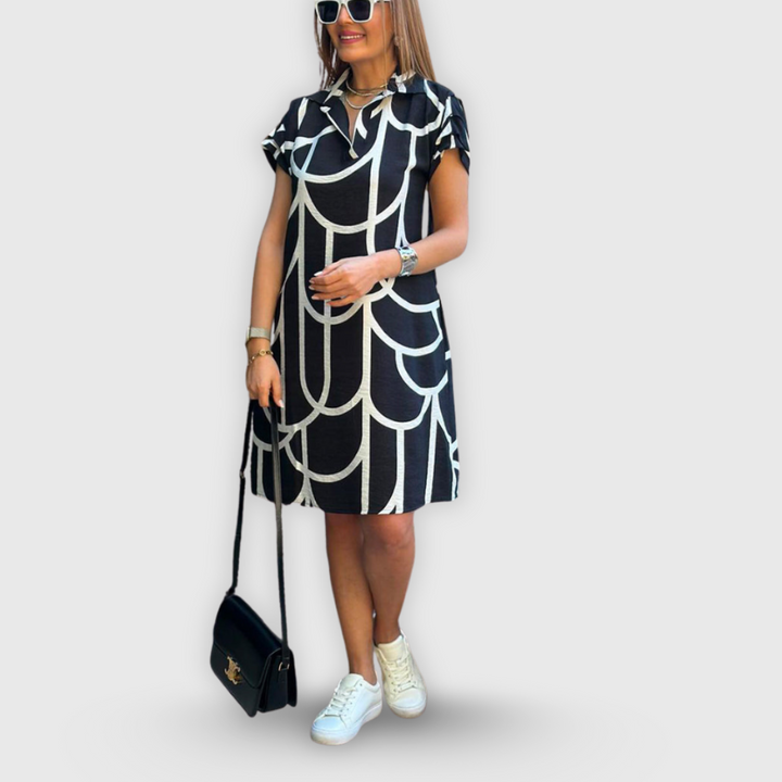 Omena | Raidallinen pitkähihaisinen paitamekko