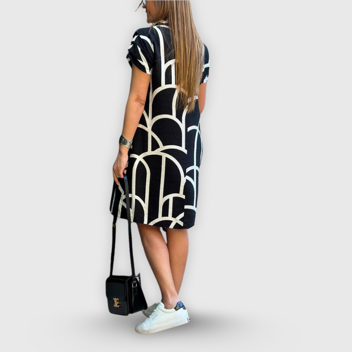 Omena | Raidallinen pitkähihaisinen paitamekko