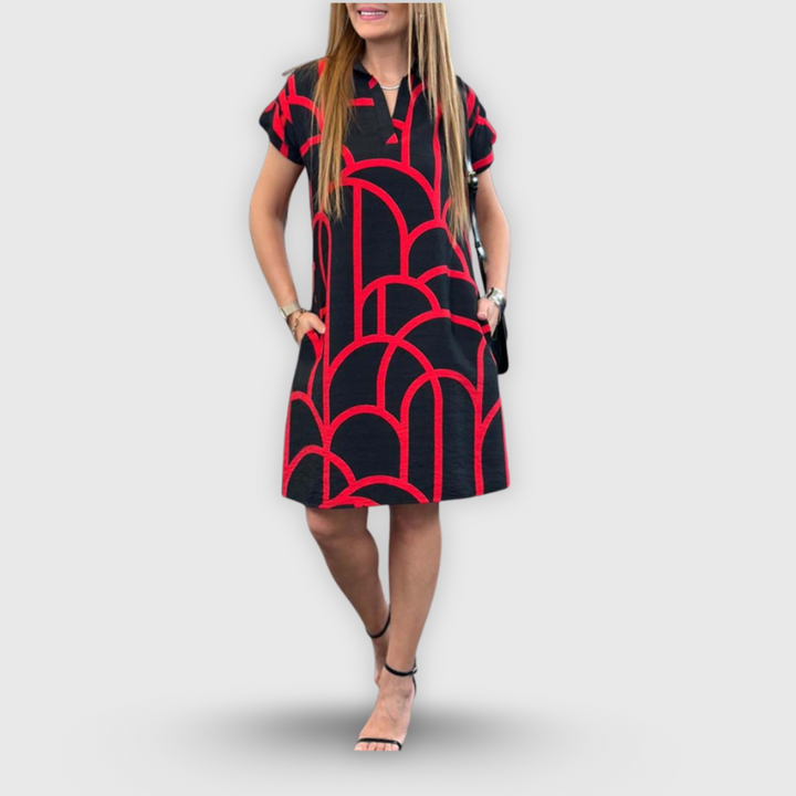 Omena | Raidallinen pitkähihaisinen paitamekko