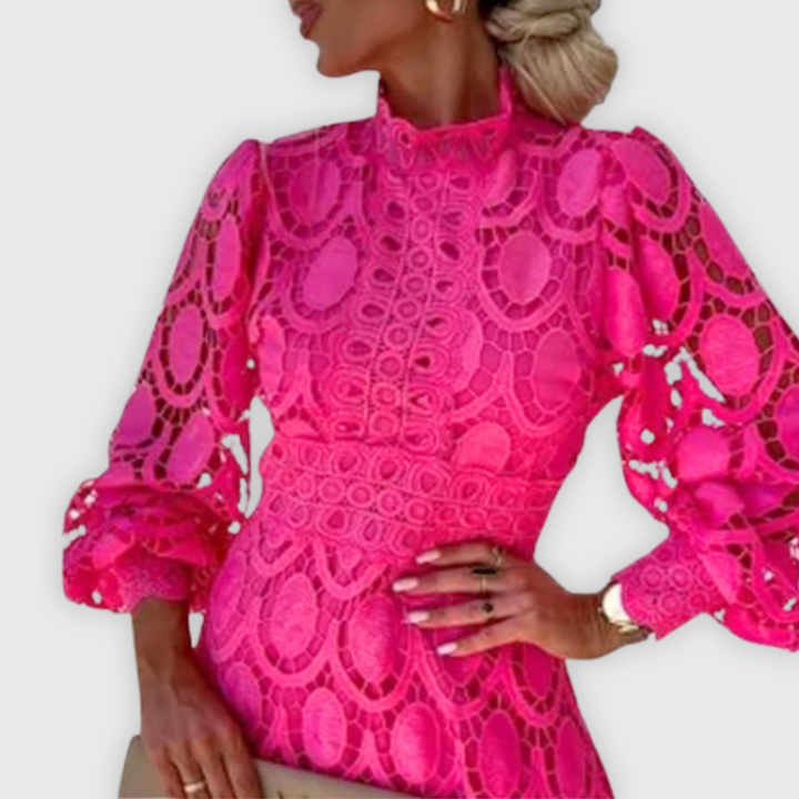 Elena | Tyylikäs midi-mekko pitsikoristeilla