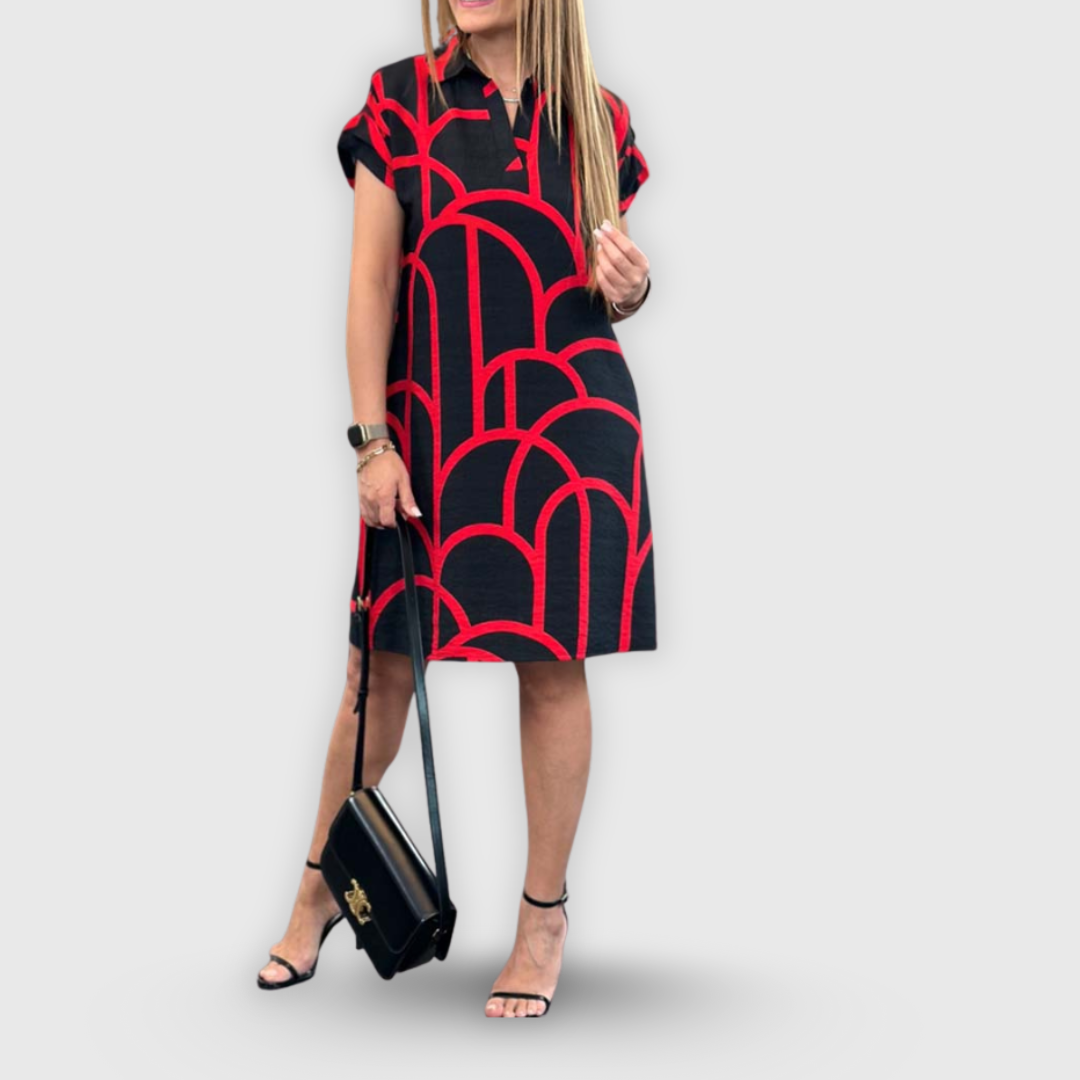 Omena | Raidallinen pitkähihaisinen paitamekko