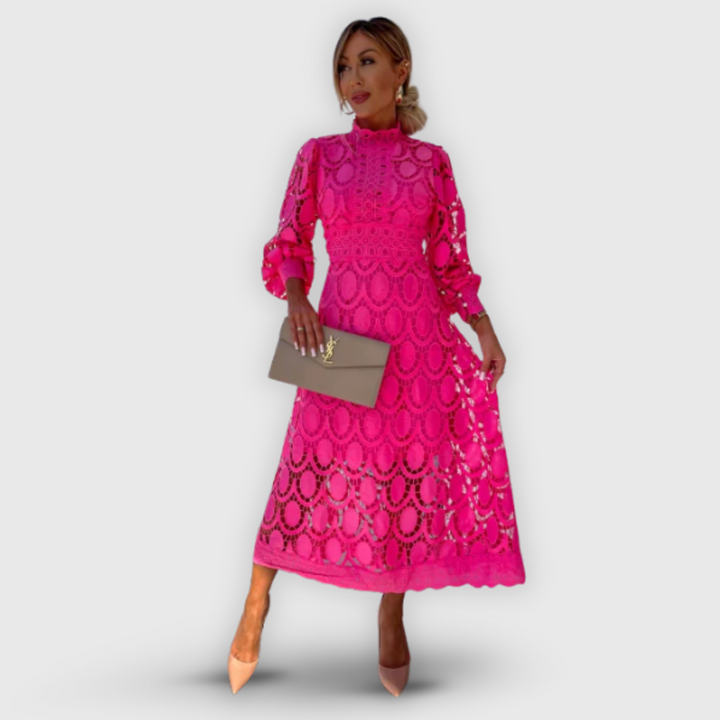 Elena | Tyylikäs midi-mekko pitsikoristeilla