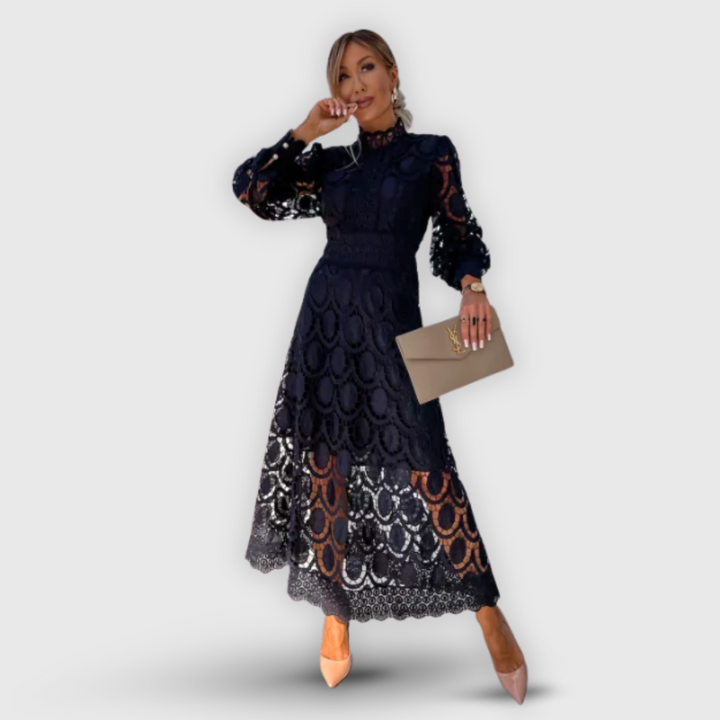 Elena | Tyylikäs midi-mekko pitsikoristeilla