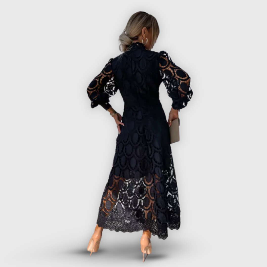 Elena | Tyylikäs midi-mekko pitsikoristeilla