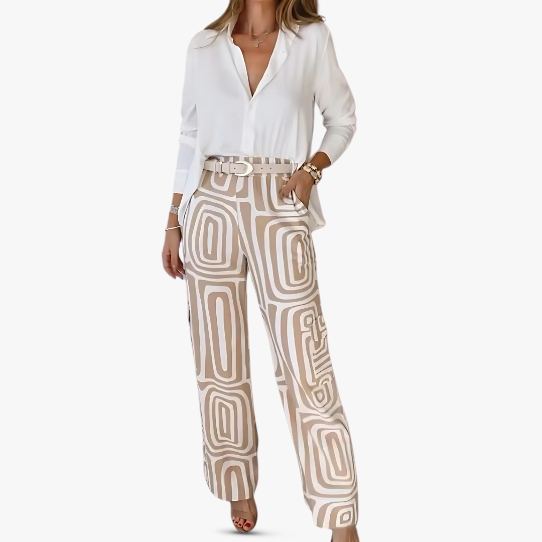 Isabella | Tyylikäs pellavahousu- ja pusero-setti