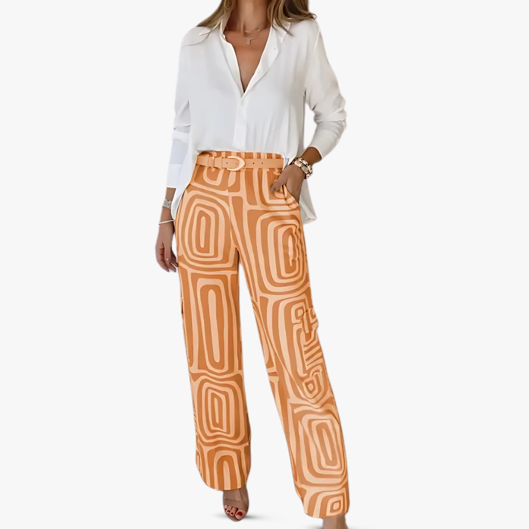 Isabella | Tyylikäs pellavahousu- ja pusero-setti