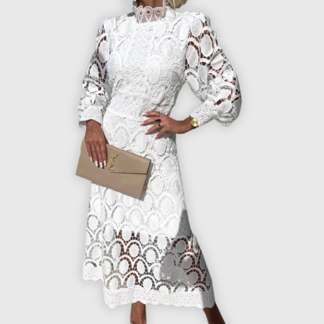 Elena | Tyylikäs midi-mekko pitsikoristeilla