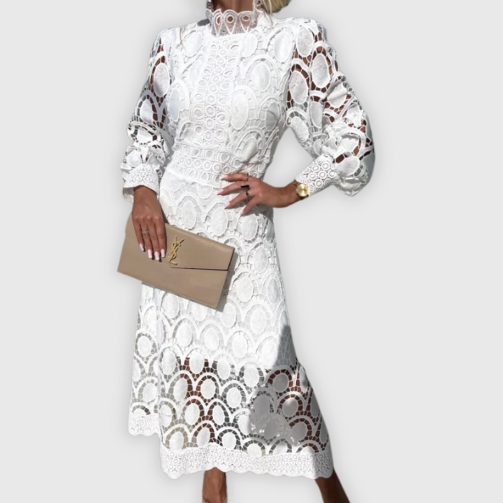 Elena | Tyylikäs midi-mekko pitsikoristeilla