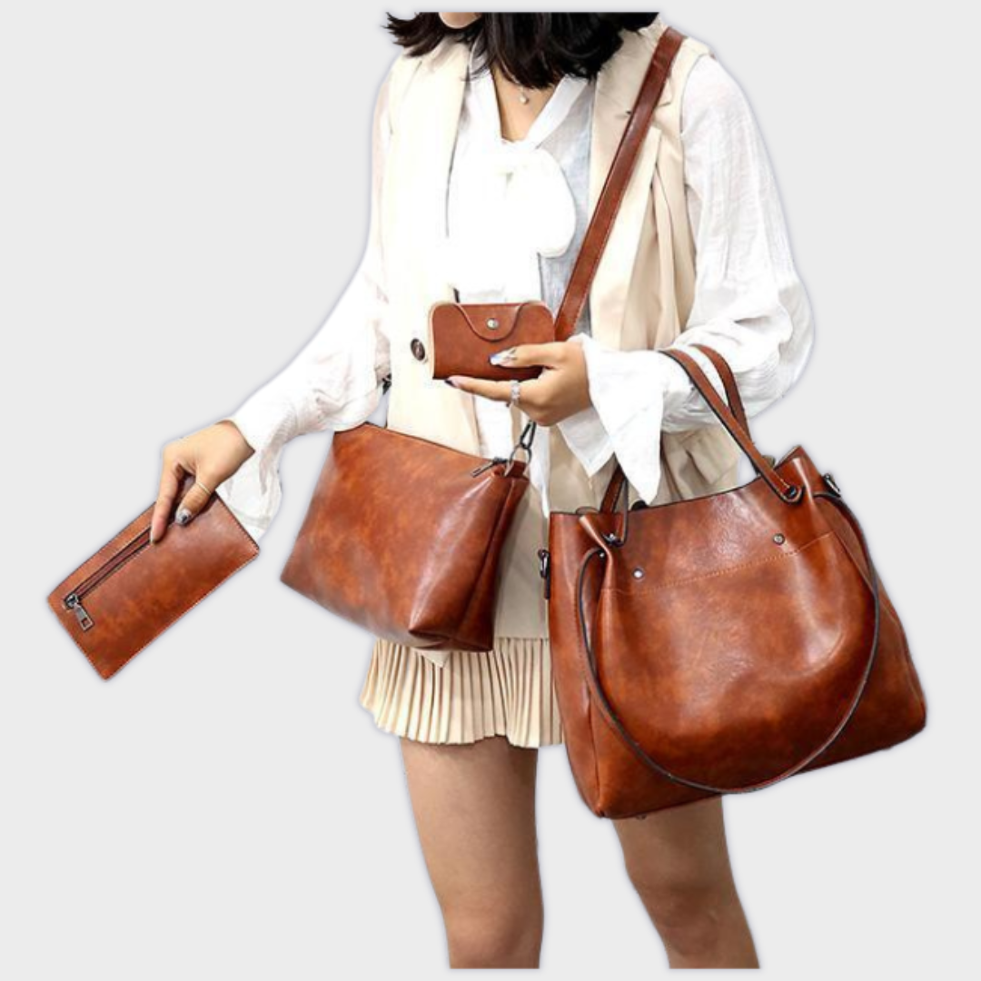 Farica | 4 kappaleen vintage-laukku twill vegananisesta premiumnahasta