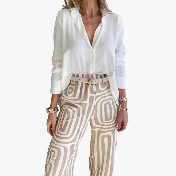 Isabella | Tyylikäs pellavahousu- ja pusero-setti