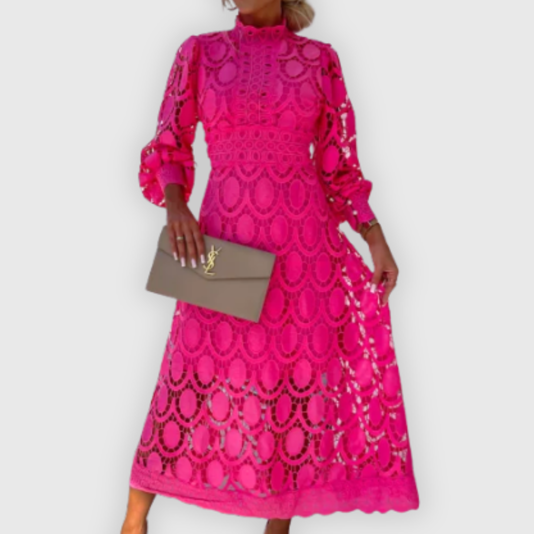 Elena | Tyylikäs midi-mekko pitsikoristeilla