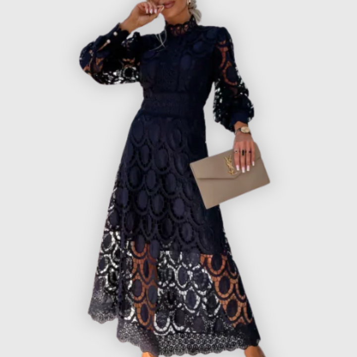 Elena | Tyylikäs midi-mekko pitsikoristeilla