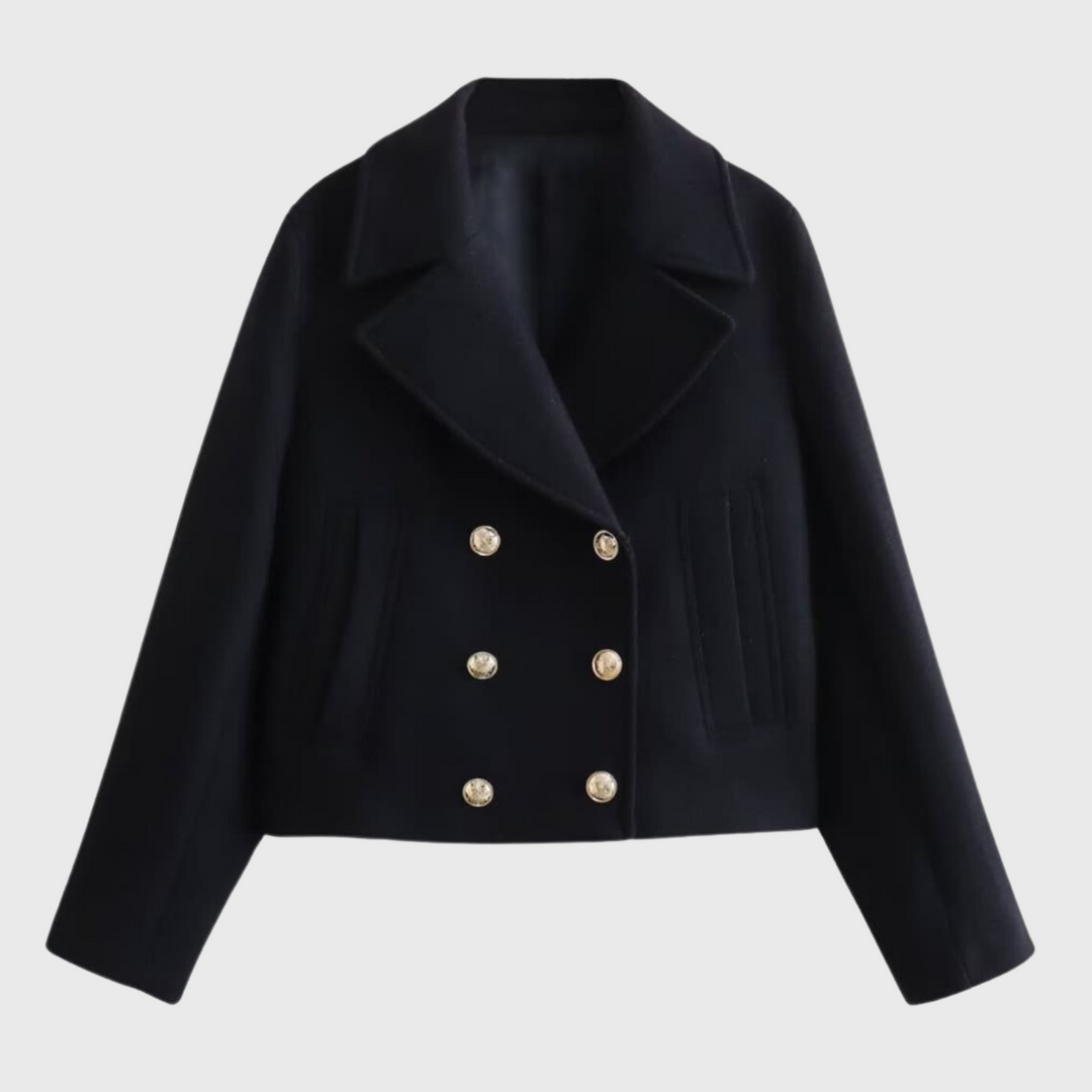 Elena | Lyhytharjainen villakangastakki kaksirivisellä napituksella