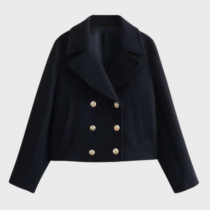 Elena | Lyhytharjainen villakangastakki kaksirivisellä napituksella