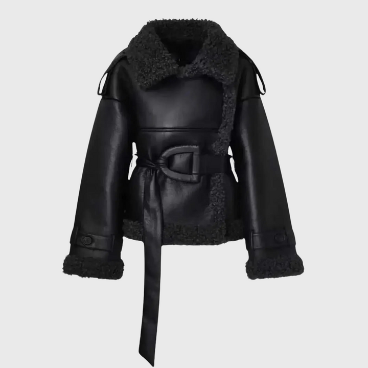 Corinne | vuorattu tekonahkainen takki vyöllä