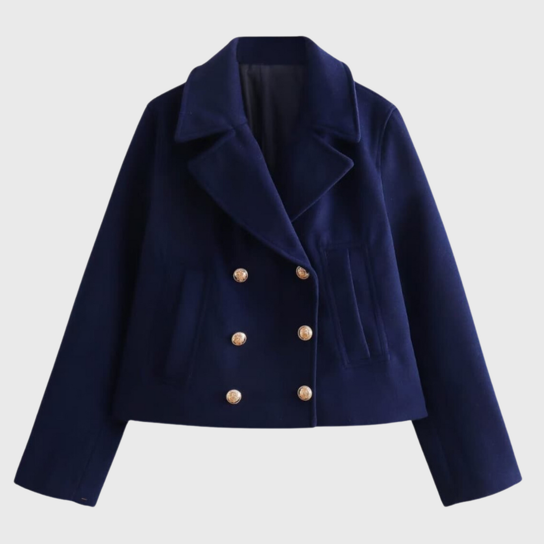 Elena | Lyhytharjainen villakangastakki kaksirivisellä napituksella