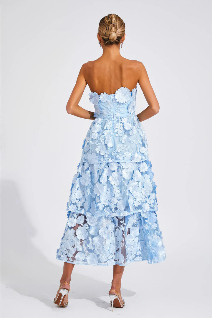 Marzia | Olkaimeton premiummekko kukka-applikoinneilla