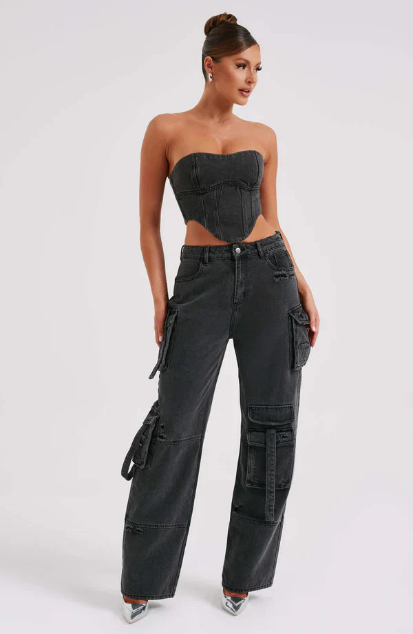 Roxana | Denim Set Cargo & Top