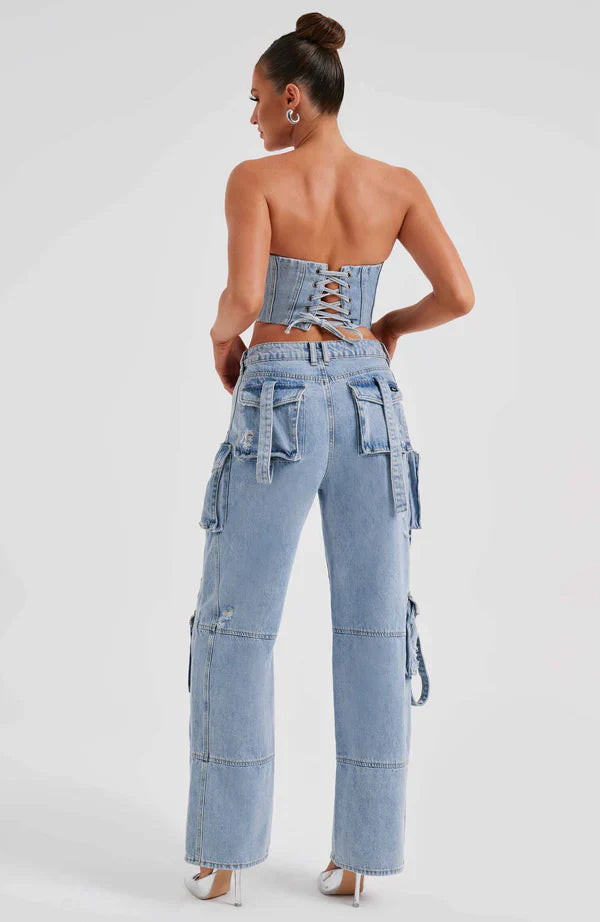 Roxana | Denim Set Cargo & Top