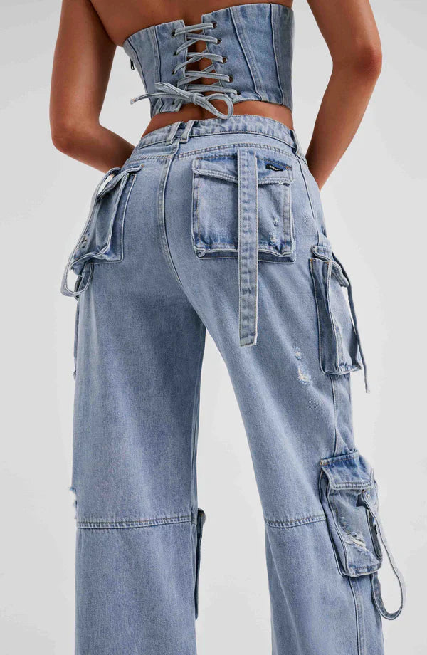Roxana | Denim Set Cargo & Top