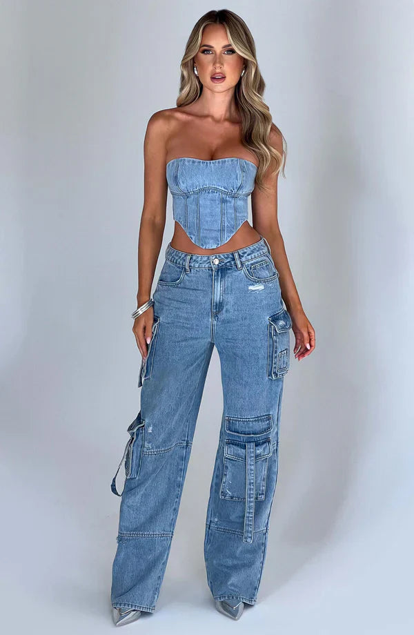 Roxana | Denim Set Cargo & Top