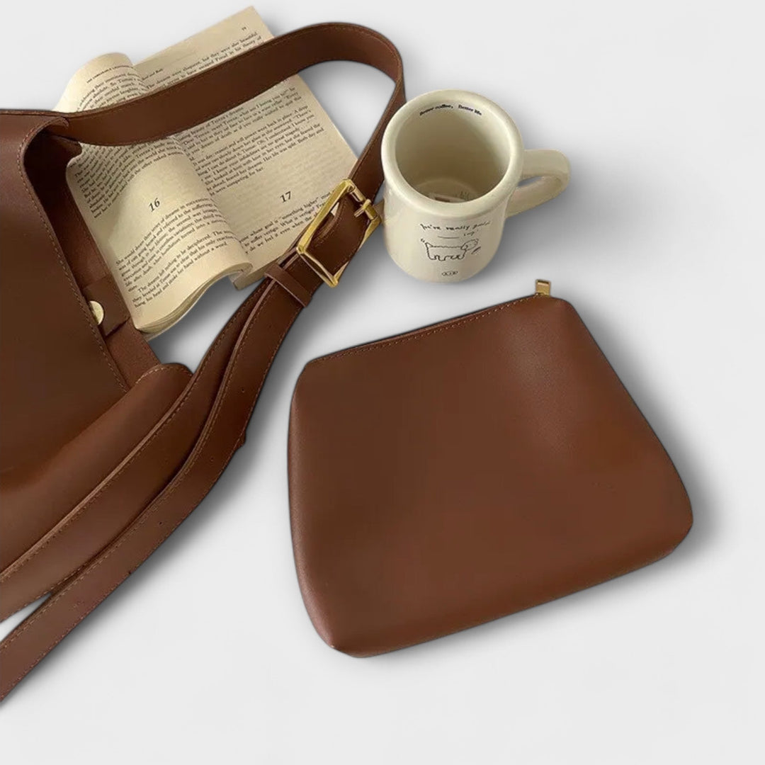 Leora. – Tyylikäs nahkainen olkalaukku