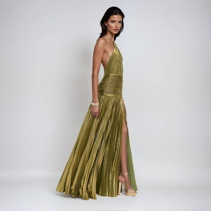 Nerina | Pituinen metallivärinen mekko selkäaukkolla