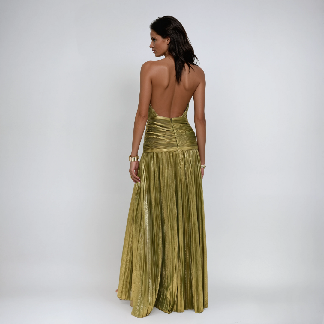 Nerina | Pituinen metallivärinen mekko selkäaukkolla